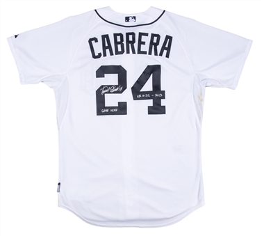 2013 Miguel Cabrera Game Used, Signed & Photo Matched Detroit Tigers Home Jersey Used on 7/27/2013 For Season Home Run #32 (MLB Authenticated, Sports Investors Authentication & JSA)